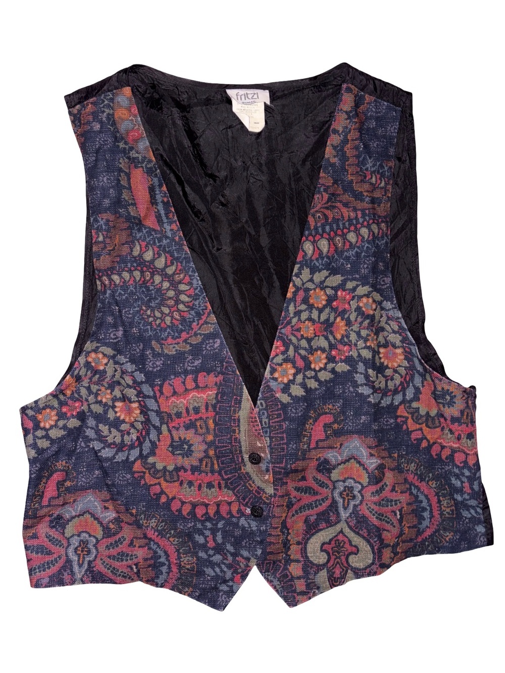 Fritzi Vintage Navy Paisley Button-Front Vest